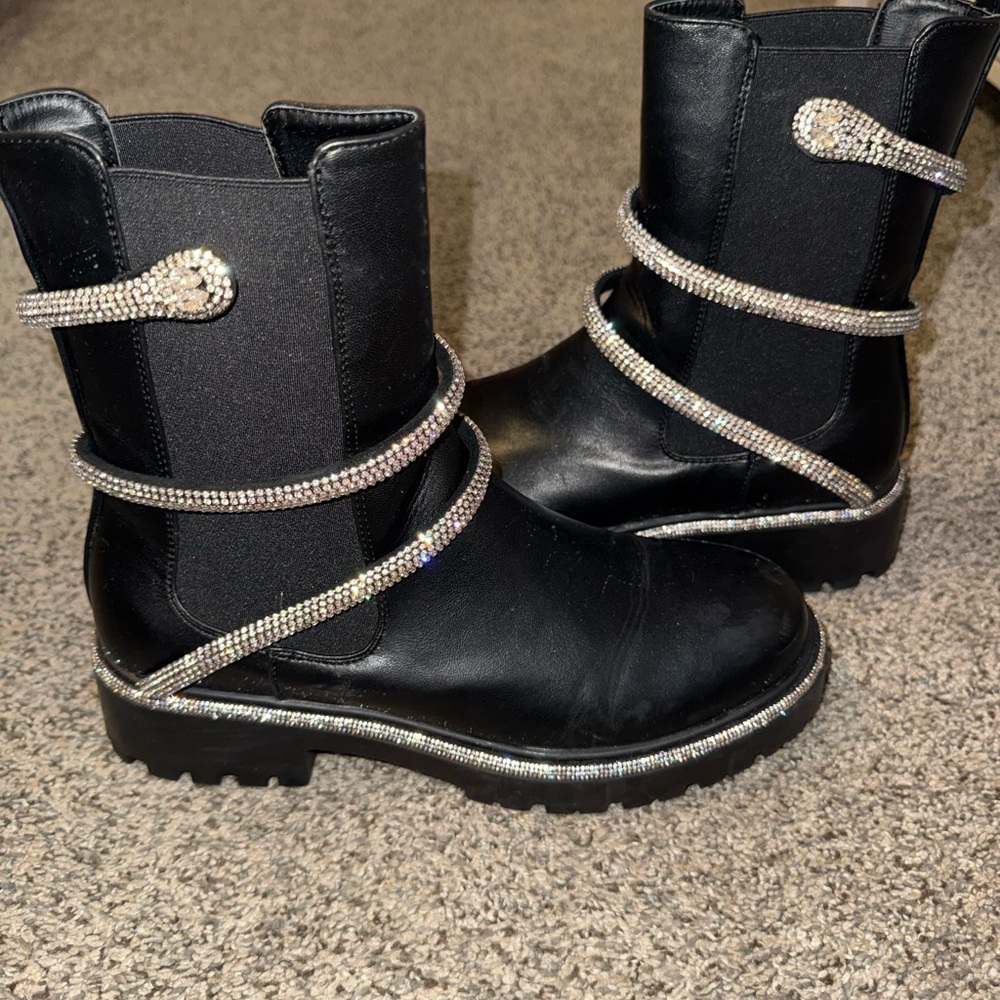 Black Boots with Rhinestone Straps